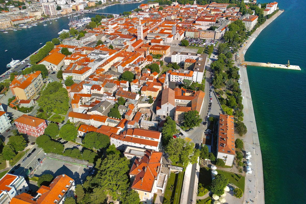 Drone Shot of Sunlit Zadar